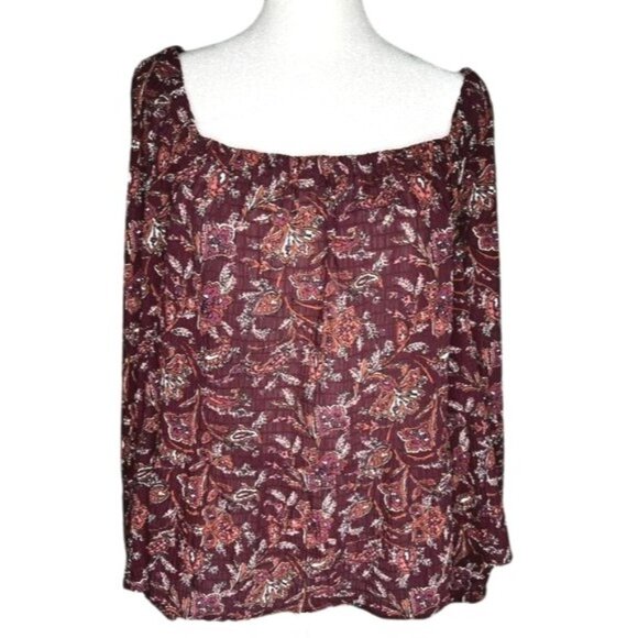 Loft Floral Square Neck Peplum Long Sleeve Blouse Size Large - Picture 2 of 12